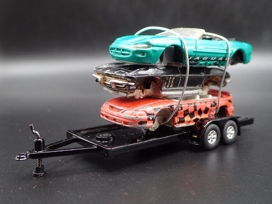 SPORTS CARS 3 CARS CRUSHED ON A FLATBED TRAILER 1:64 SCALE DIECAST MODEL CAR