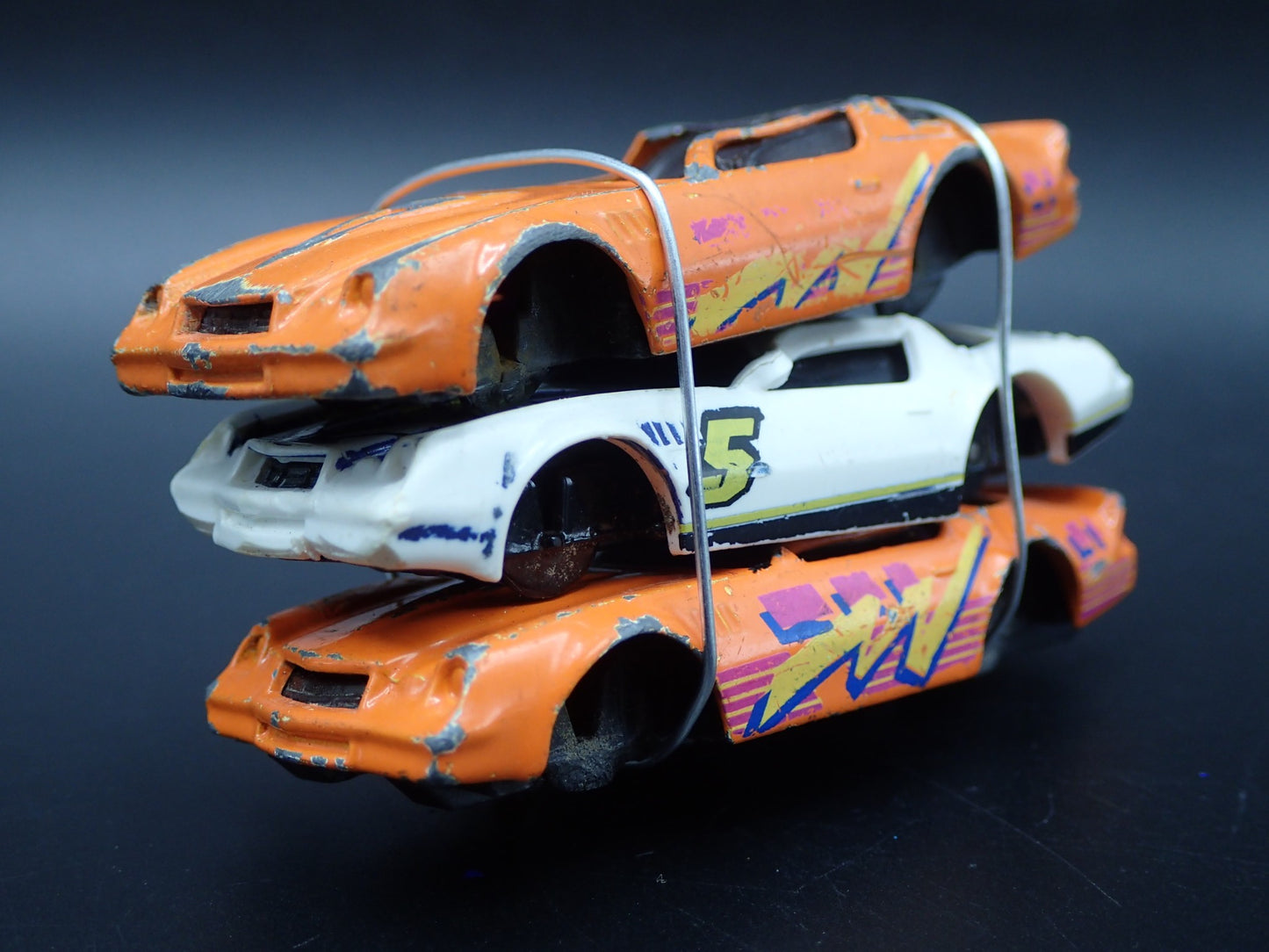 VINTAGE CHEVY 3 CARS CRUSHED ON A FLATBED TRAILER 1:64 SCALE DIECAST MODEL CAR