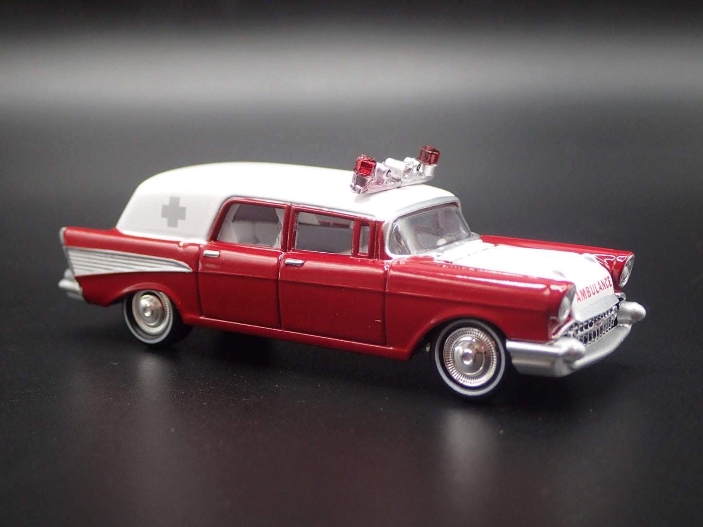 1957 57 CHEVY CHEVROLET HEARSE AMBULANCE 1:64 SCALE DIORAMA DIECAST MODEL CAR