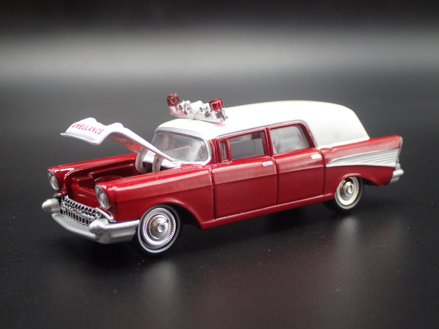 1957 57 CHEVY CHEVROLET HEARSE AMBULANCE 1:64 SCALE DIORAMA DIECAST MODEL CAR