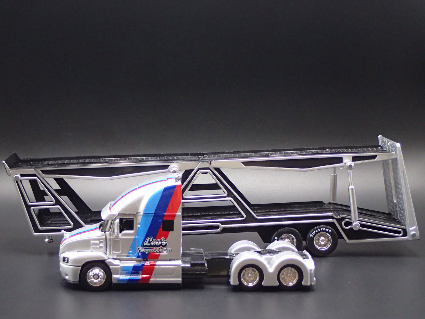 MACK ANTHEM RIG & CAR TRANSPORTER HAULER TRAILER SILVER 1:64 SCALE DIECAST MODEL