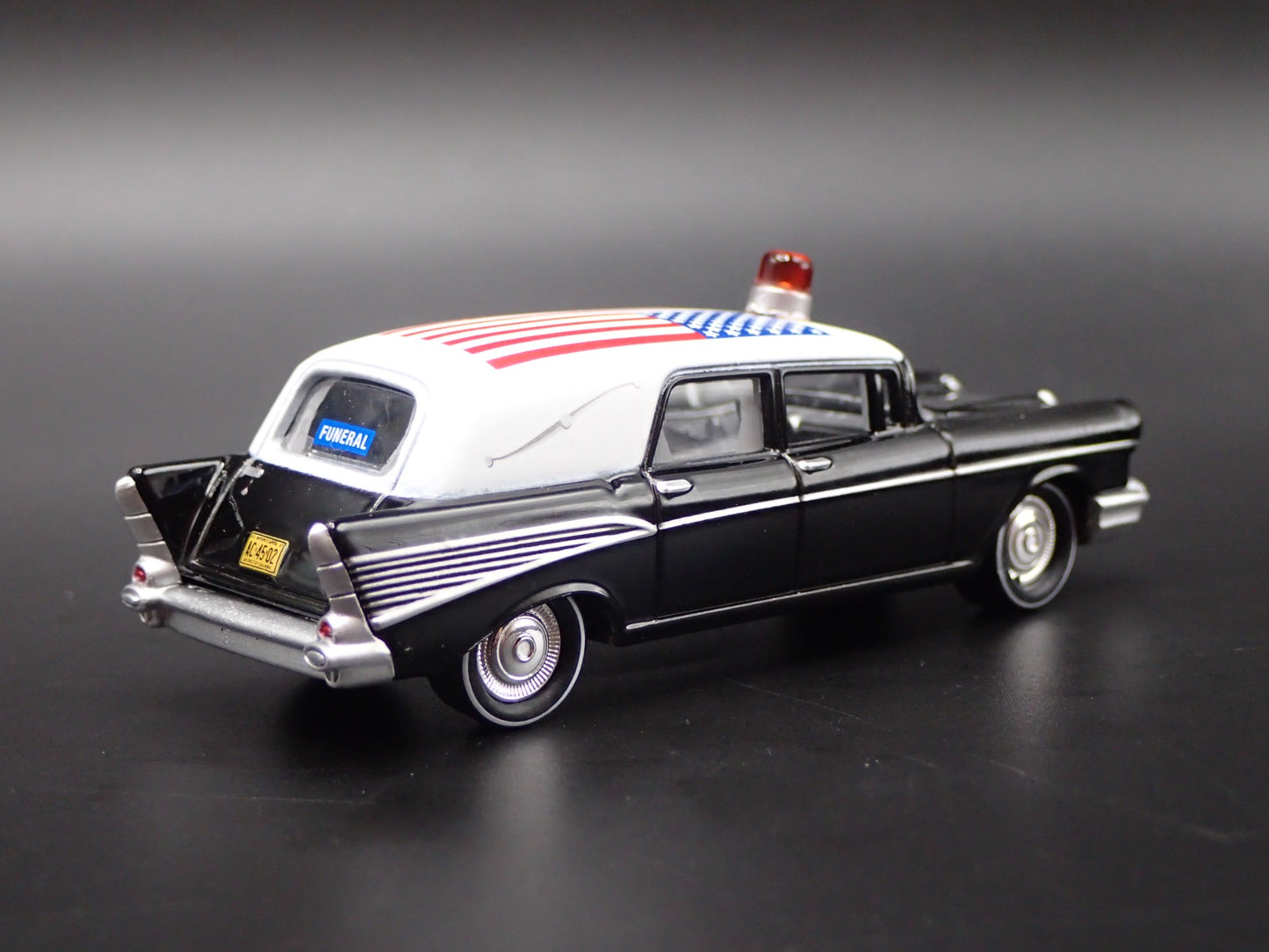 1957 CHEVY CHEVROLET HEARSE PATRIOTIC USA SERVICE MEMBER 1:64 SCALE DIECAST CAR
