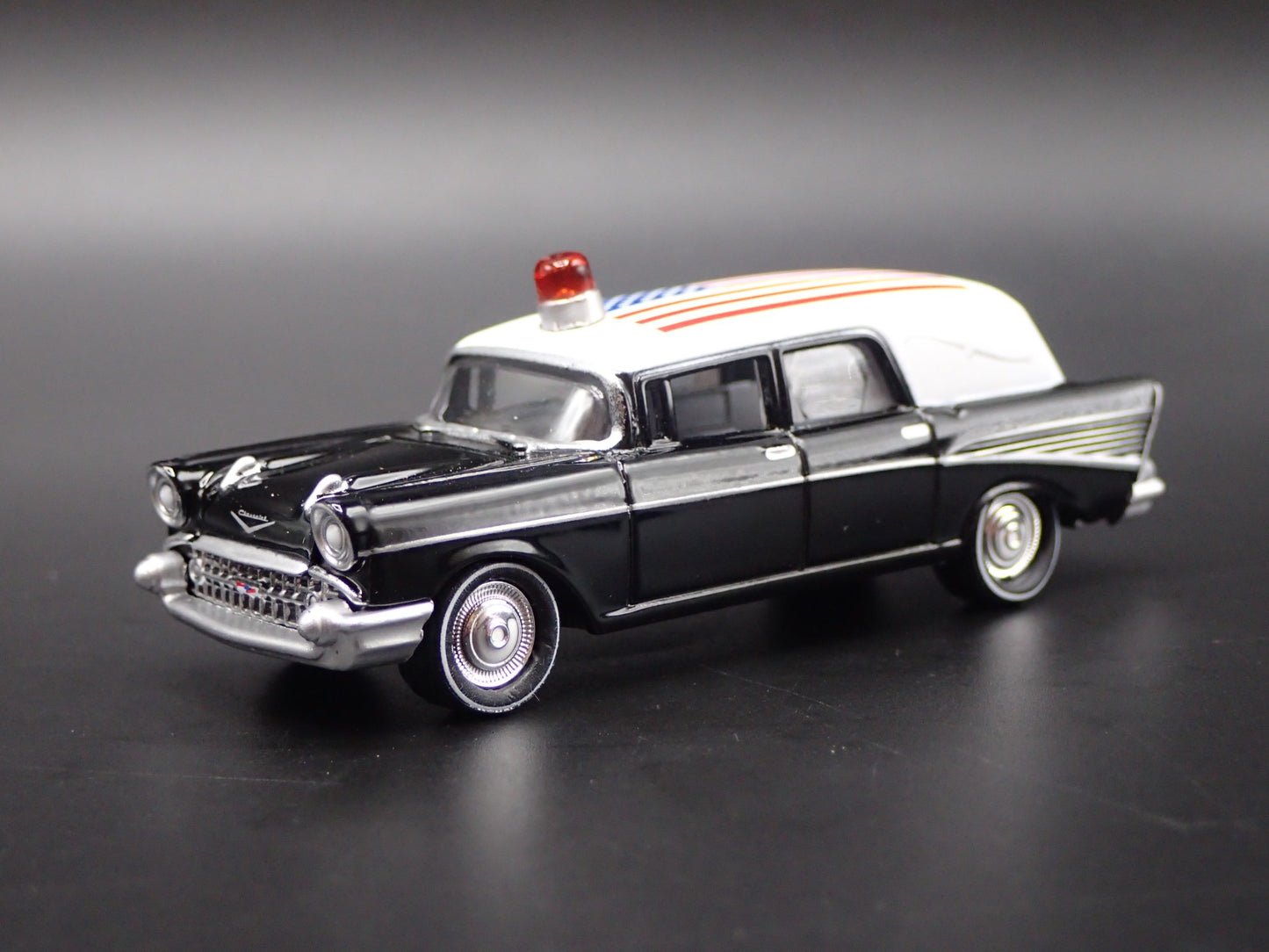 1957 CHEVY CHEVROLET HEARSE PATRIOTIC USA SERVICE MEMBER 1:64 SCALE DIECAST CAR