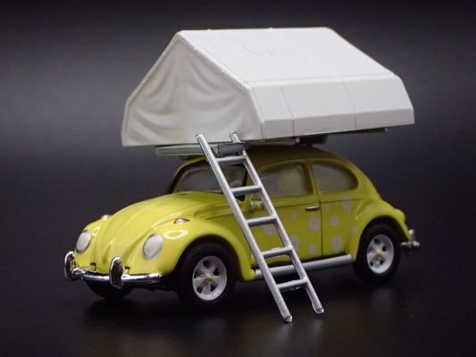1960-1967 VW VOLKSWAGEN BEETLE BUG w TENT YELLOW 1:64 SCALE DIECAST MODEL CAR