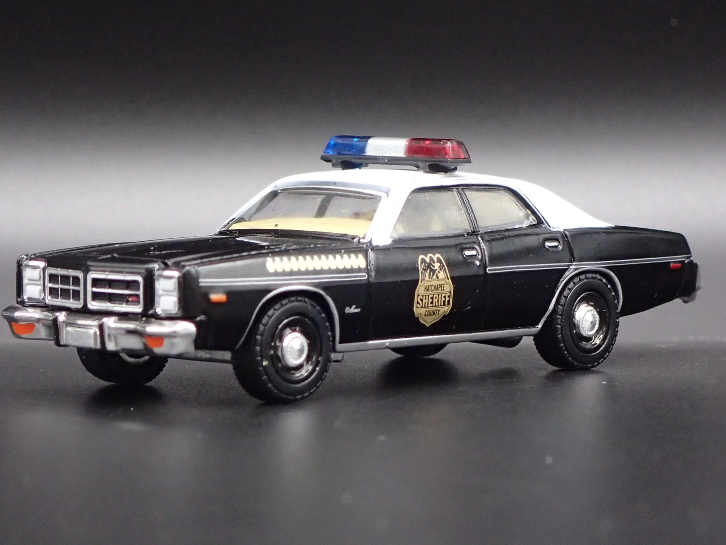 1977 77 DODGE MONACO HATCHAPEE COUNTY SHERIFF BLACK 1/64 SCALE DIECAST MODEL CAR