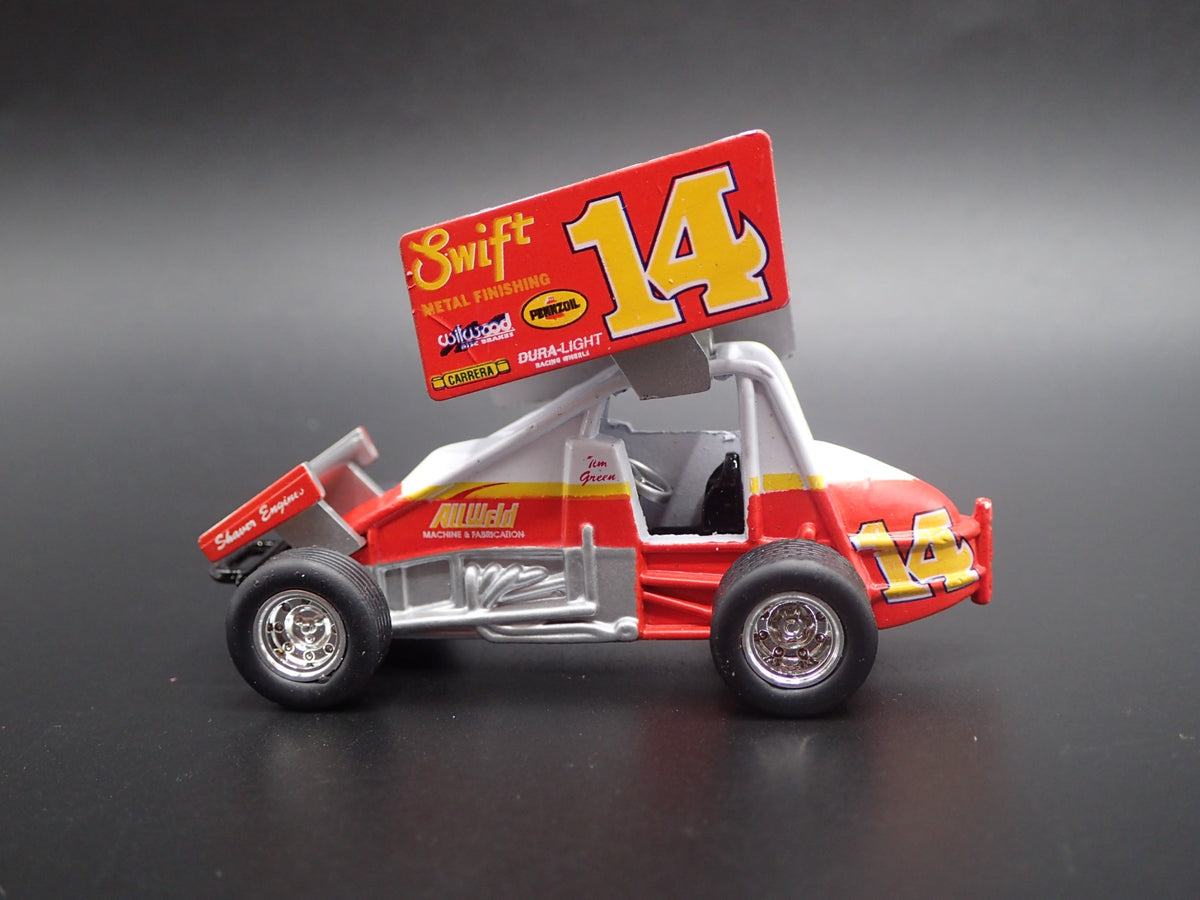 SPRINT CAR #14 TIM GREEN SWIFT METAL FINISH 1:64 SCALE DIORAMA DIECAST MODEL CAR-Burning Rubber Toy Company