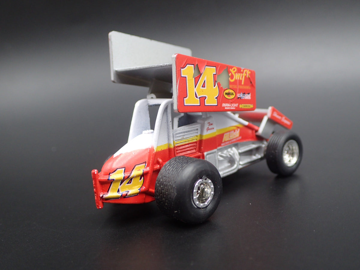 SPRINT CAR #14 TIM GREEN SWIFT METAL FINISH 1:64 SCALE DIORAMA DIECAST MODEL CAR-Burning Rubber Toy Company