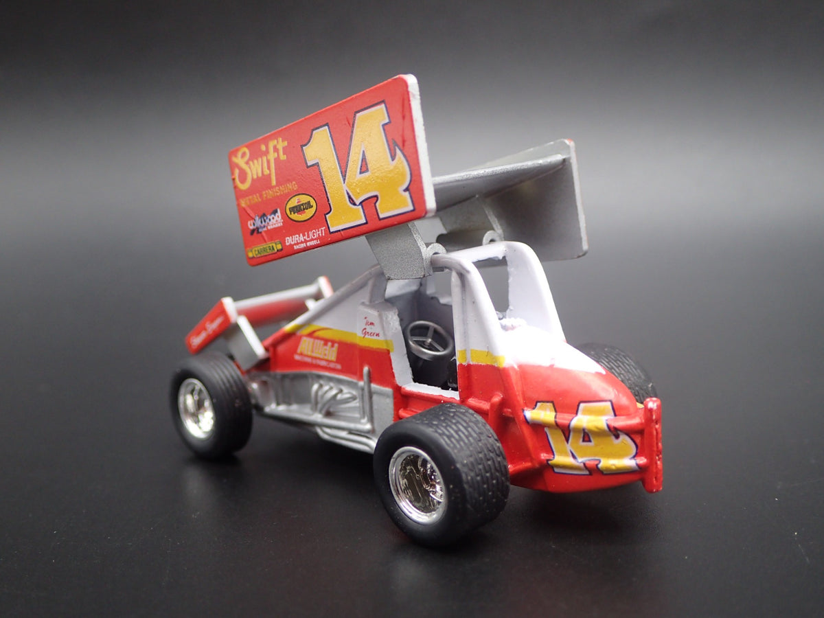 SPRINT CAR #14 TIM GREEN SWIFT METAL FINISH 1:64 SCALE DIORAMA DIECAST MODEL CAR-Burning Rubber Toy Company