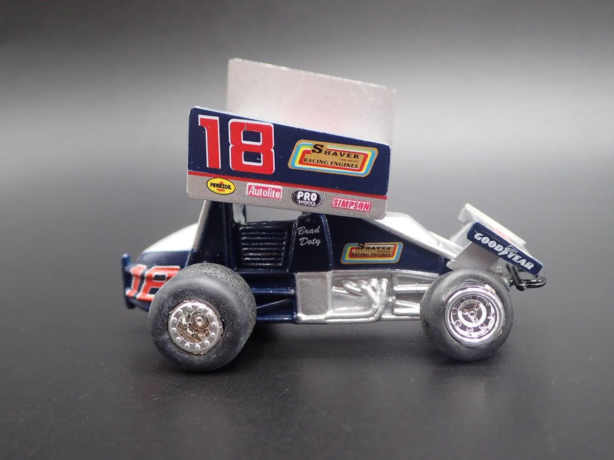 SPRINT CAR #18 BRAD DOTY GOODYEAR SHAVER 1:64 SCALE DIORAMA DIECAST MODEL CAR-Burning Rubber Toy Company