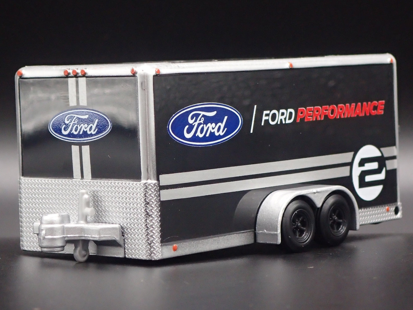 FORD ENCLOSED CAR HAULER TRAILER w/ OPENING DOOR BLACK 1:64 SCALE DIORAMA MODEL