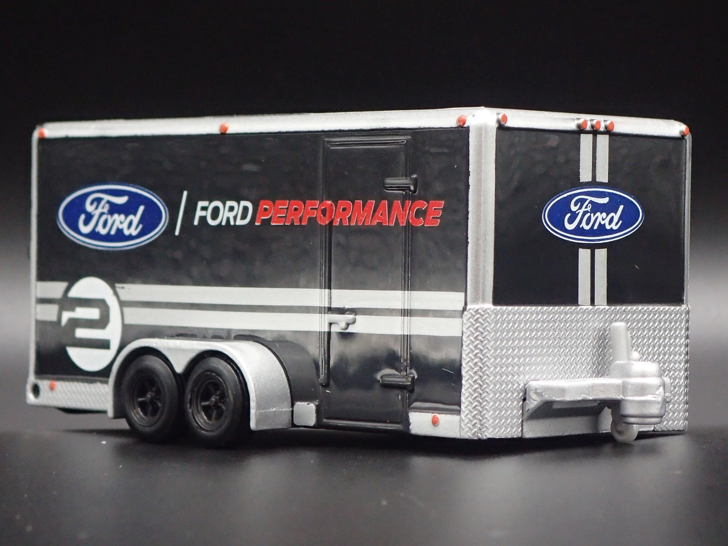 FORD ENCLOSED CAR HAULER TRAILER w/ OPENING DOOR BLACK 1:64 SCALE DIORAMA MODEL