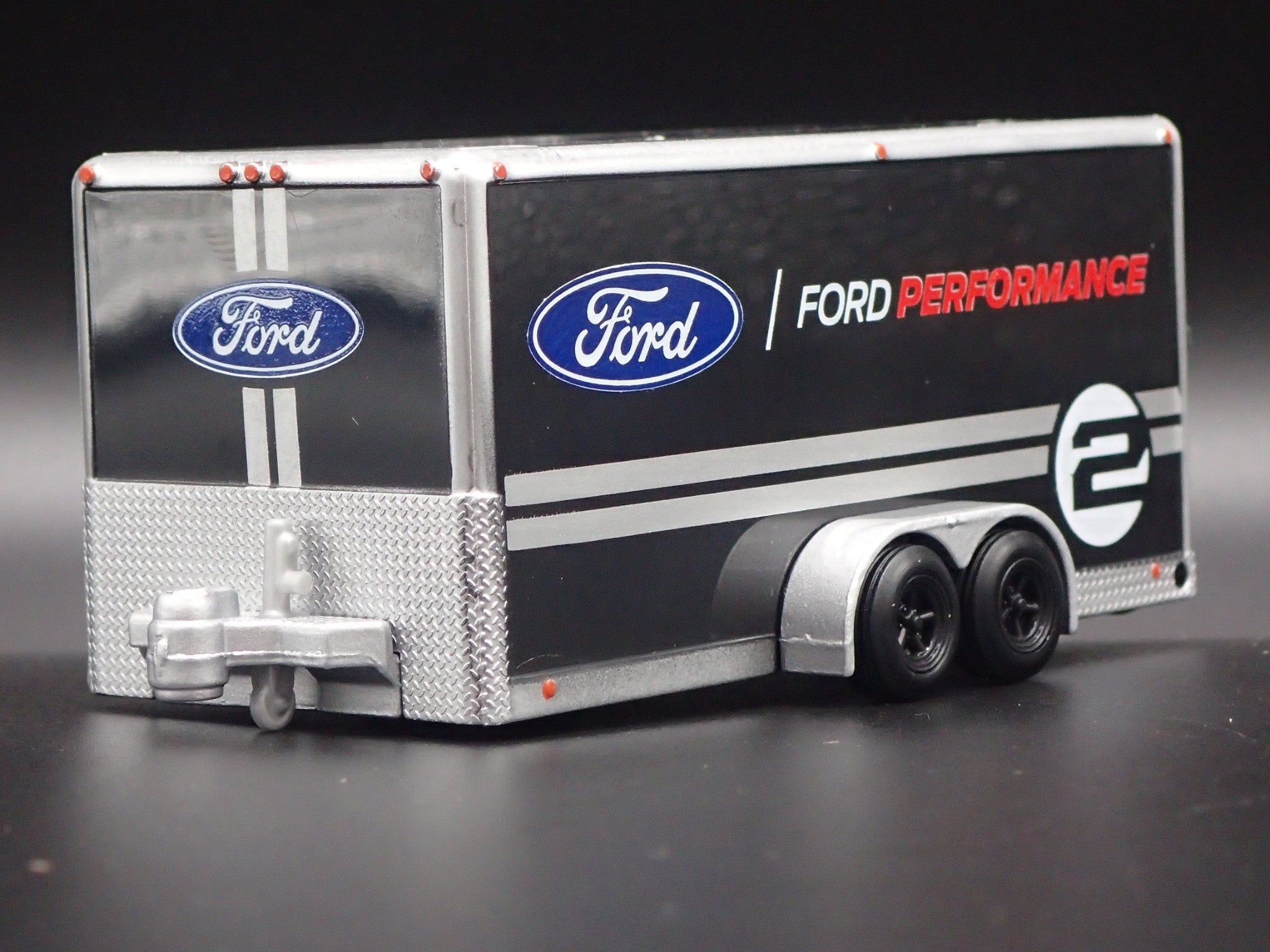 FORD ENCLOSED CAR HAULER TRAILER w/ OPENING DOOR BLACK 1:64 SCALE