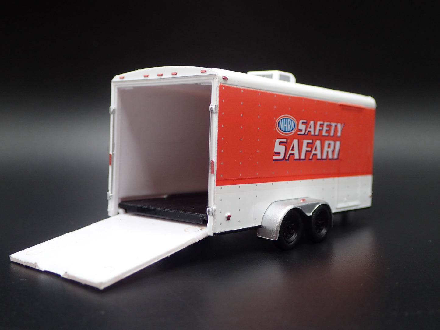 NHRA ENCLOSED CAR TOY HAULER TRAILER W OPENING DOOR 1:64 SCALE DIORAMA MODEL