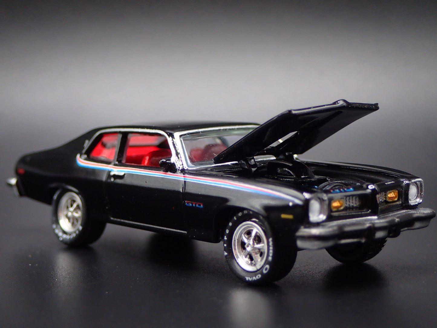 1974 74 PONTIAC GTO MUSCLE CAR BLACK 1:64 SCALE DIORAMA DIECAST MODEL CAR