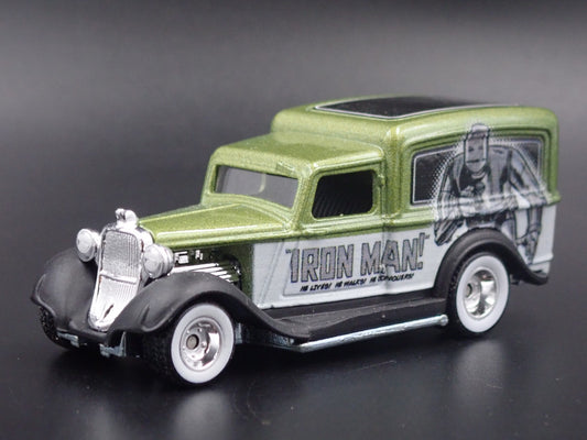 1934 DODGE DELIVERY IRON MAN MARVEL RARE 1:64 SCALE DIORAMA DIECAST MODEL CAR-Burning Rubber Toy Company