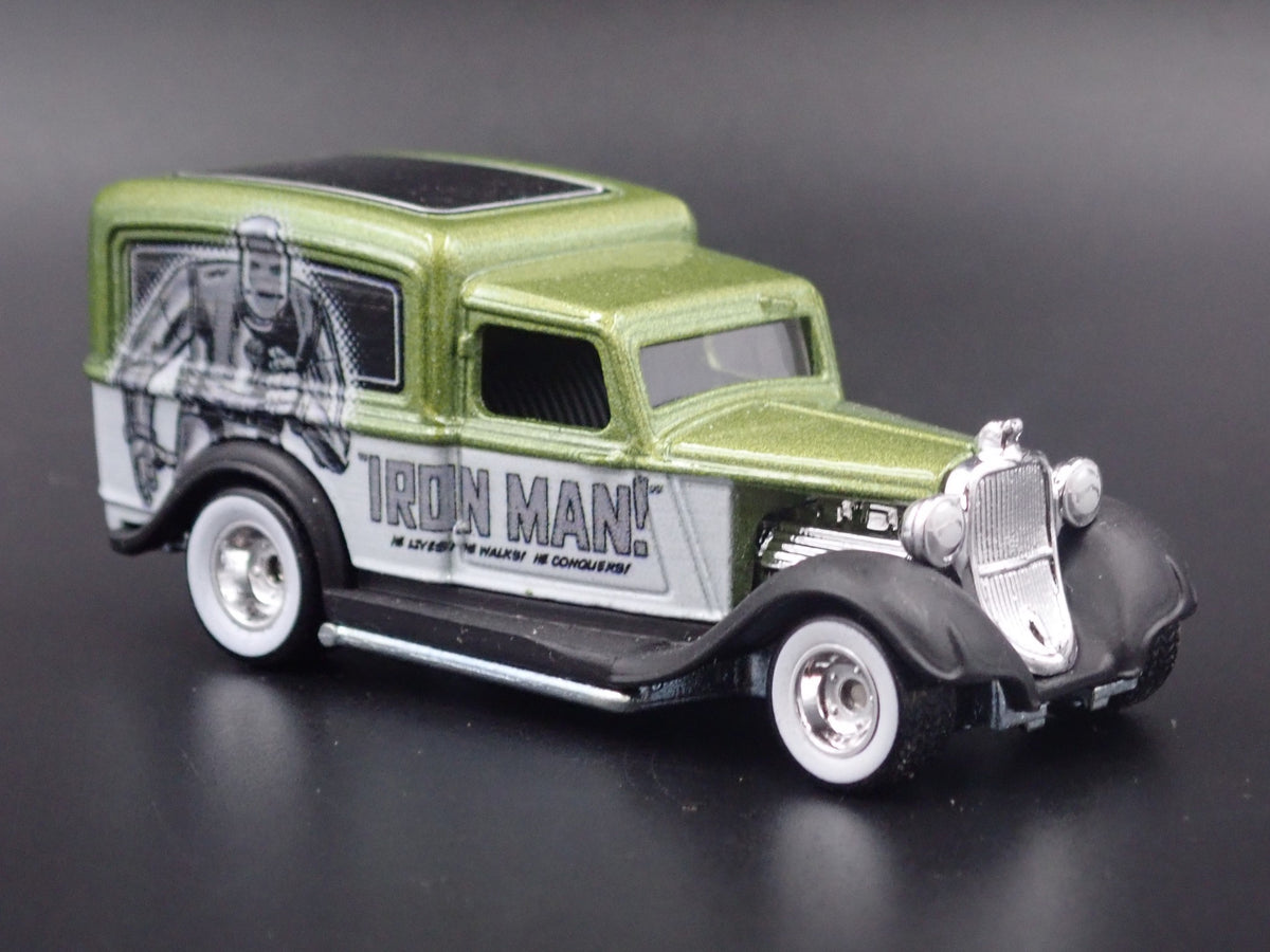 1934 DODGE DELIVERY IRON MAN MARVEL RARE 1:64 SCALE DIORAMA DIECAST MODEL CAR-Burning Rubber Toy Company