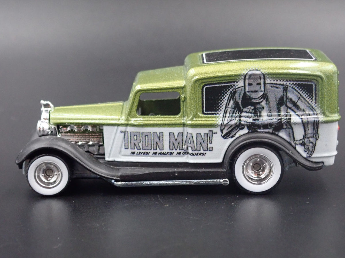 1934 DODGE DELIVERY IRON MAN MARVEL RARE 1:64 SCALE DIORAMA DIECAST MODEL CAR-Burning Rubber Toy Company