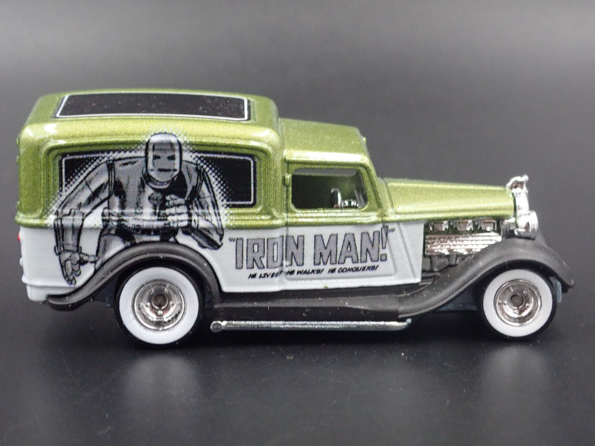 1934 DODGE DELIVERY IRON MAN MARVEL RARE 1:64 SCALE DIORAMA DIECAST MODEL CAR-Burning Rubber Toy Company