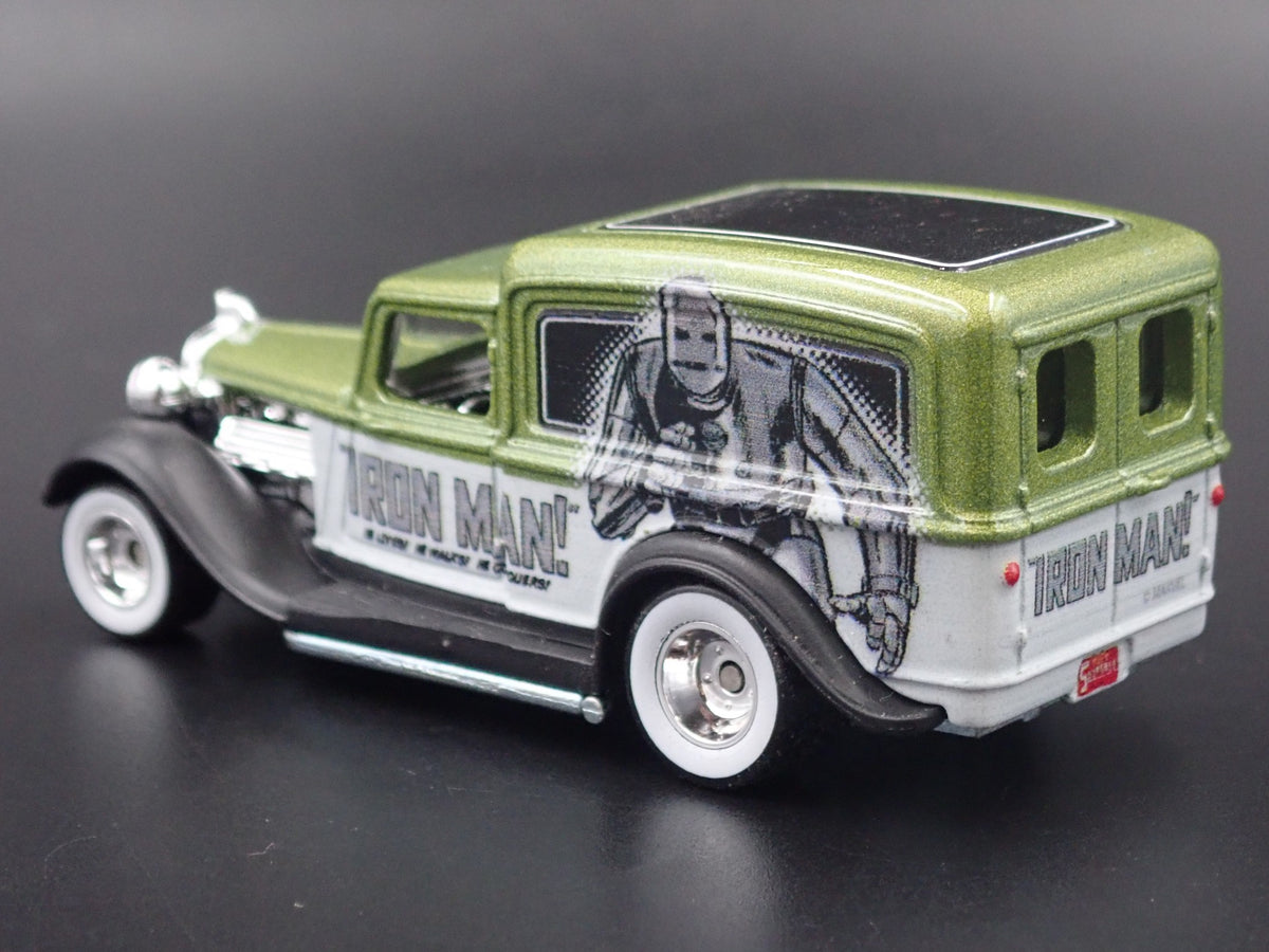 1934 DODGE DELIVERY IRON MAN MARVEL RARE 1:64 SCALE DIORAMA DIECAST MODEL CAR-Burning Rubber Toy Company