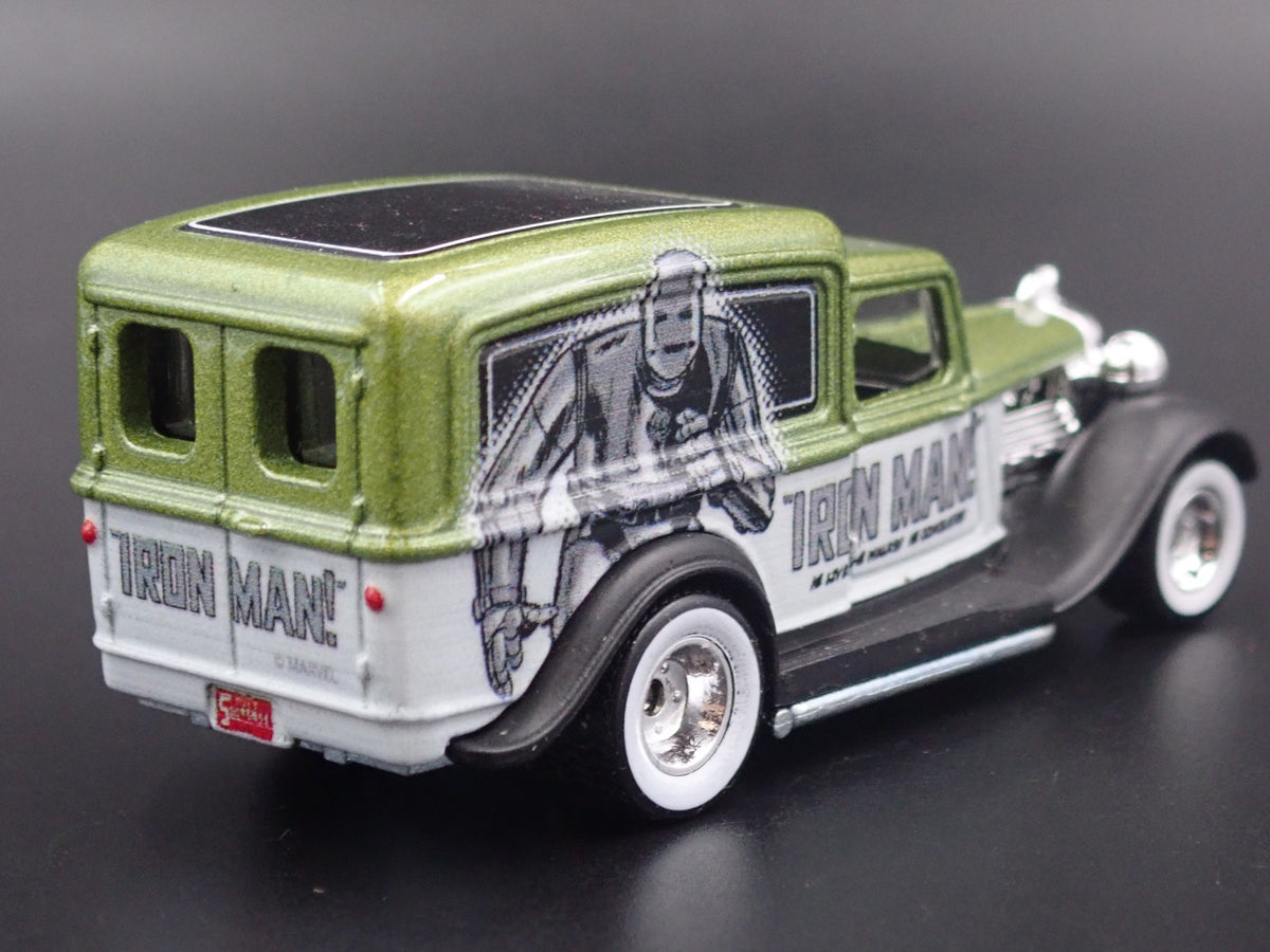 1934 DODGE DELIVERY IRON MAN MARVEL RARE 1:64 SCALE DIORAMA DIECAST MODEL CAR-Burning Rubber Toy Company