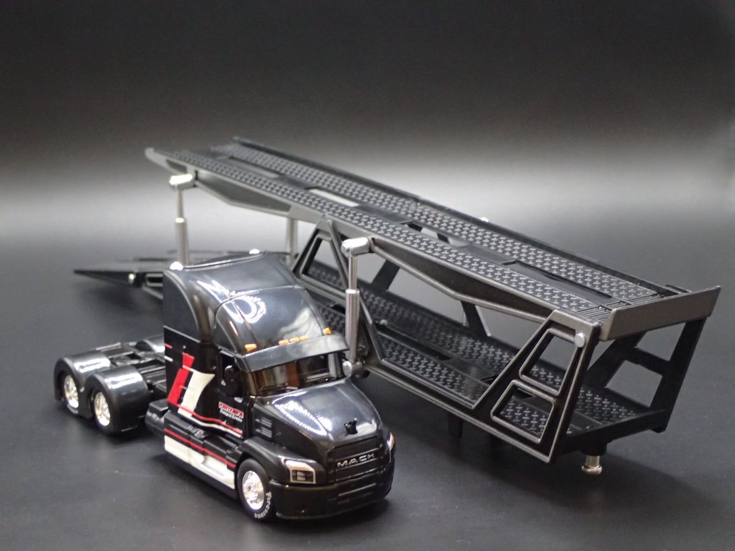 MACK ANTHEM RIG & CAR TRANSPORTER HAULER TRAILER BLACK 1:64 SCALE DIECAST MODEL
