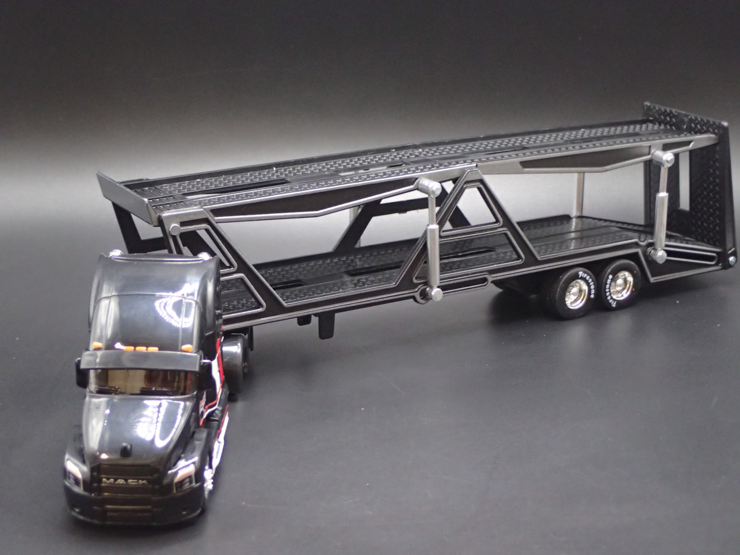 MACK ANTHEM RIG & CAR TRANSPORTER HAULER TRAILER BLACK 1:64 SCALE DIECAST MODEL