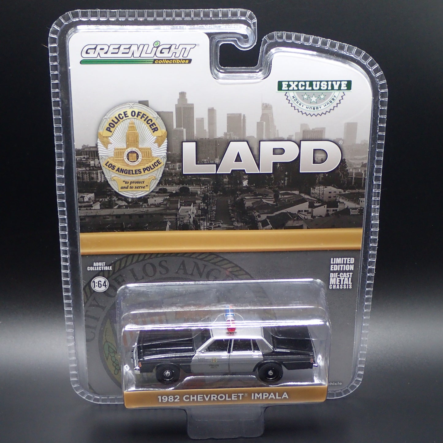 2024 GREENLIGHT RAW GREEN MACHINE CHASE 1982 CHEVROLET IMPALA LAPD HOBBY EXCL