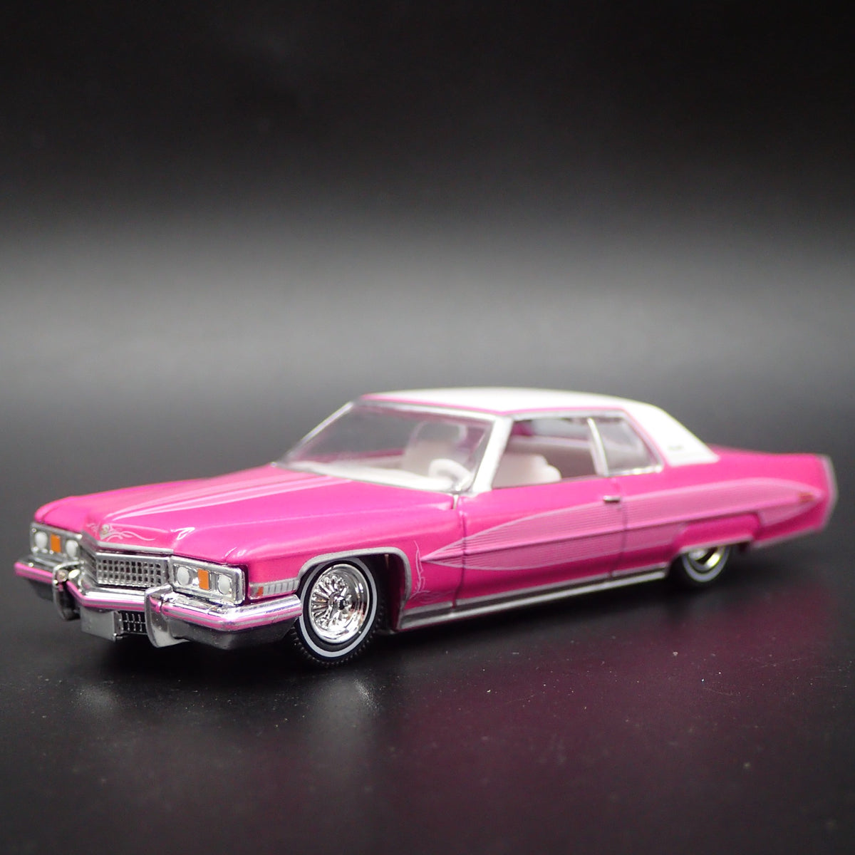 1973 CADDY CADILLAC COUPE DEVILLE LOWRIDER 1/64 SCALE DIORAMA DIECAST MODEL CAR-Burning Rubber Toy Company