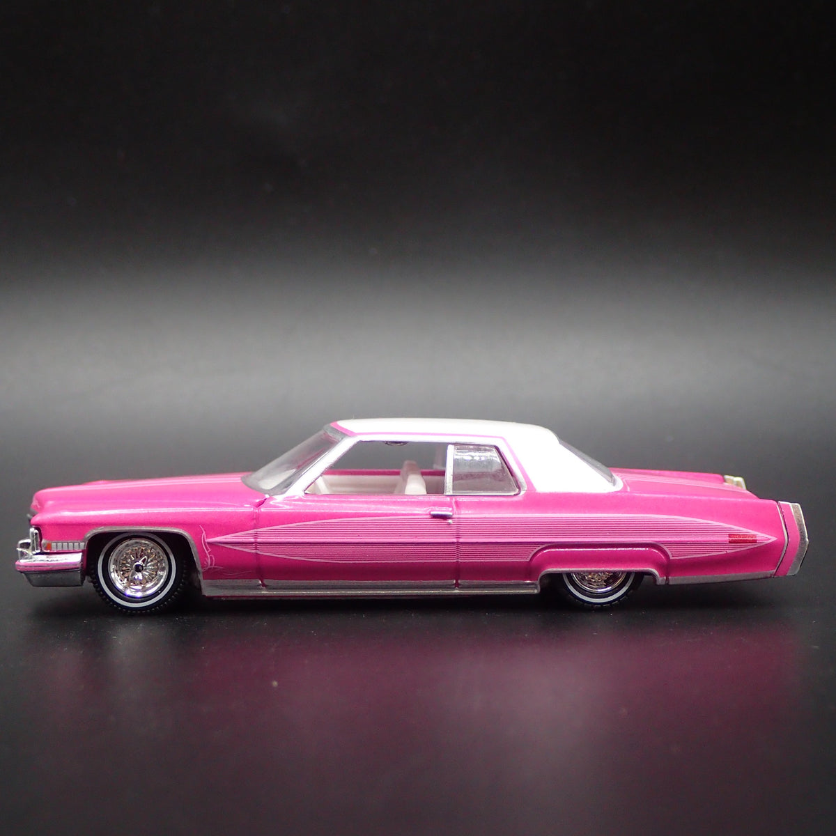 1973 CADDY CADILLAC COUPE DEVILLE LOWRIDER 1/64 SCALE DIORAMA DIECAST MODEL CAR-Burning Rubber Toy Company