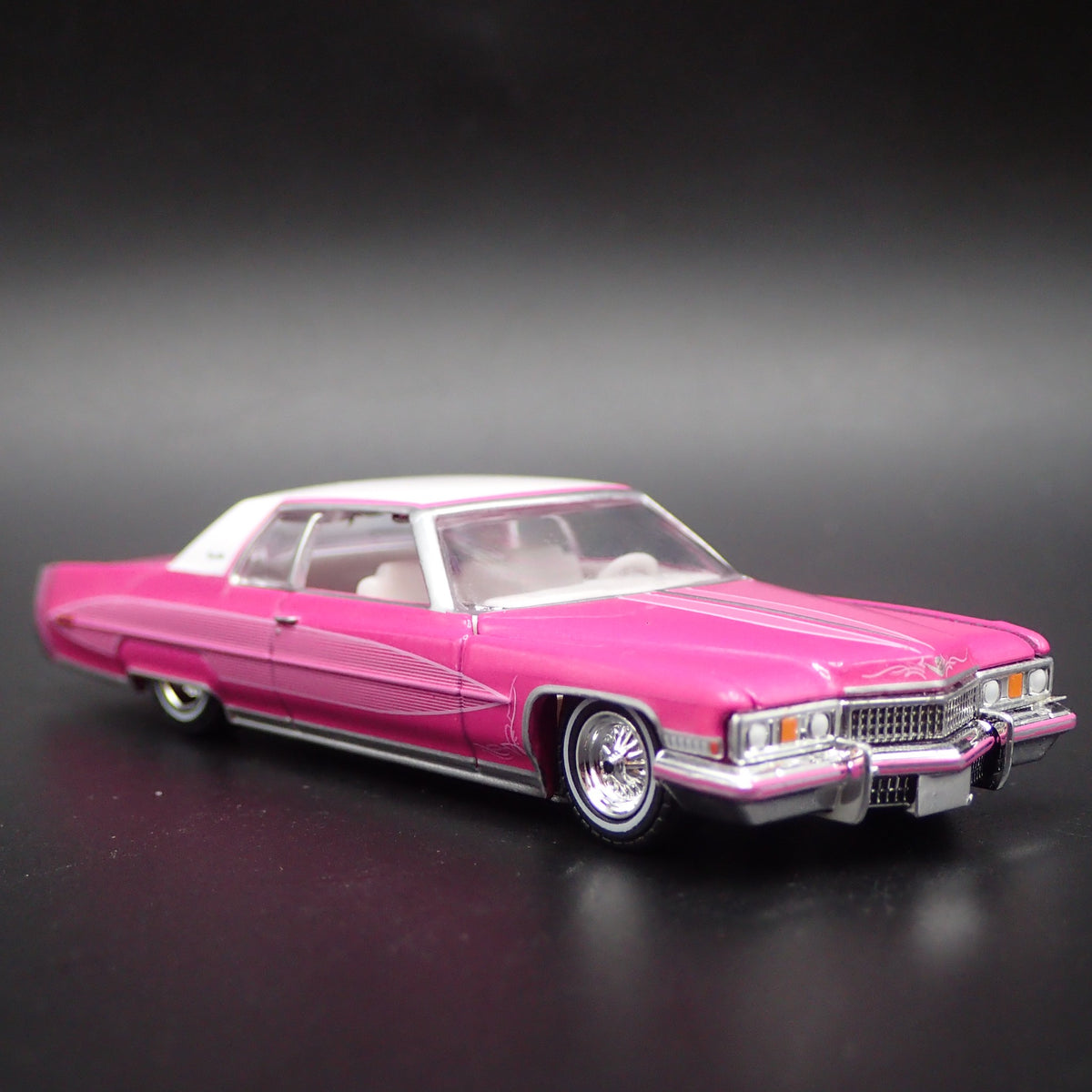 1973 CADDY CADILLAC COUPE DEVILLE LOWRIDER 1/64 SCALE DIORAMA DIECAST MODEL CAR-Burning Rubber Toy Company