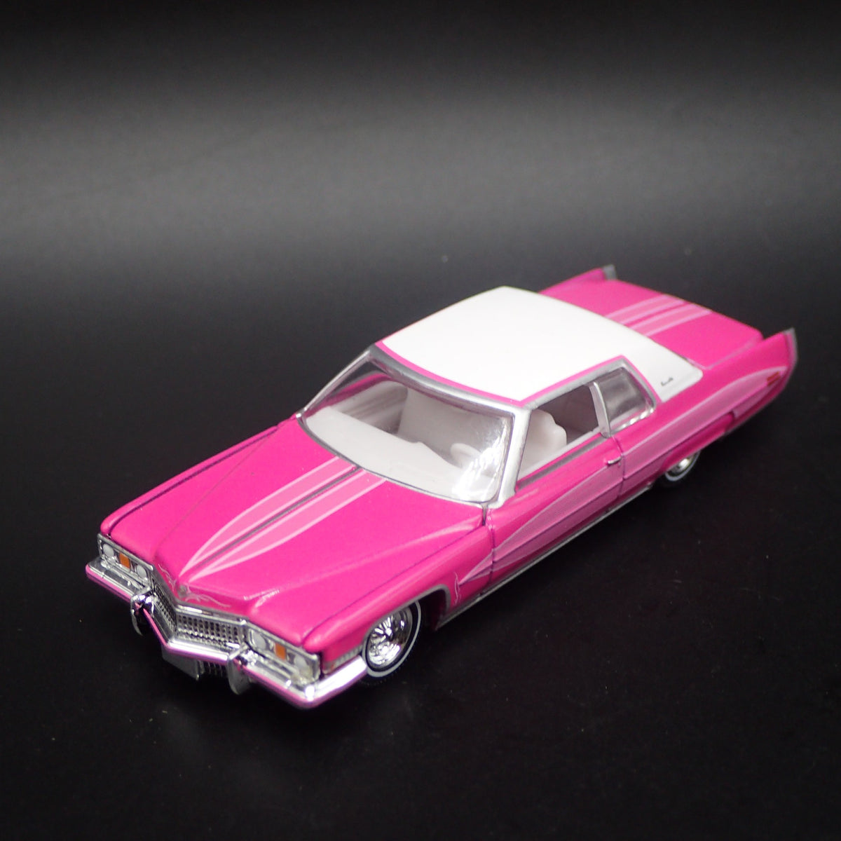 1973 CADDY CADILLAC COUPE DEVILLE LOWRIDER 1/64 SCALE DIORAMA DIECAST MODEL CAR-Burning Rubber Toy Company