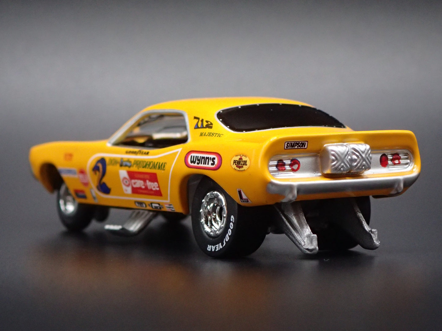 1973 73 PLYMOUTH CUDA FUNNY CAR DON PRUDHOMME SNAKE 1/64 SCALE DIECAST MODEL CAR