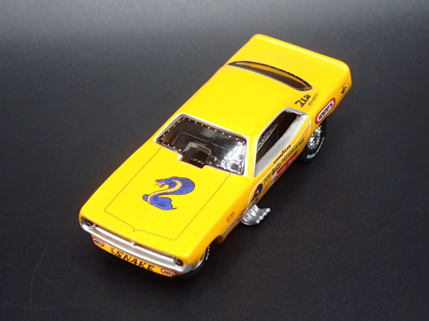 1973 73 PLYMOUTH CUDA FUNNY CAR DON PRUDHOMME SNAKE 1/64 SCALE DIECAST MODEL CAR