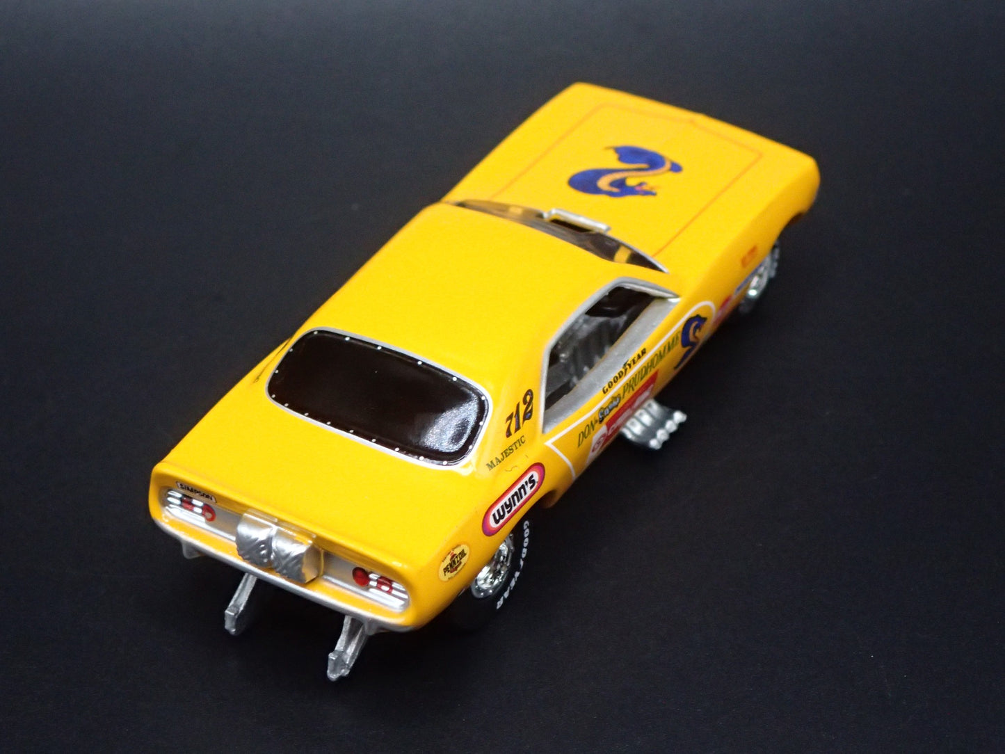 1973 73 PLYMOUTH CUDA FUNNY CAR DON PRUDHOMME SNAKE 1/64 SCALE DIECAST MODEL CAR