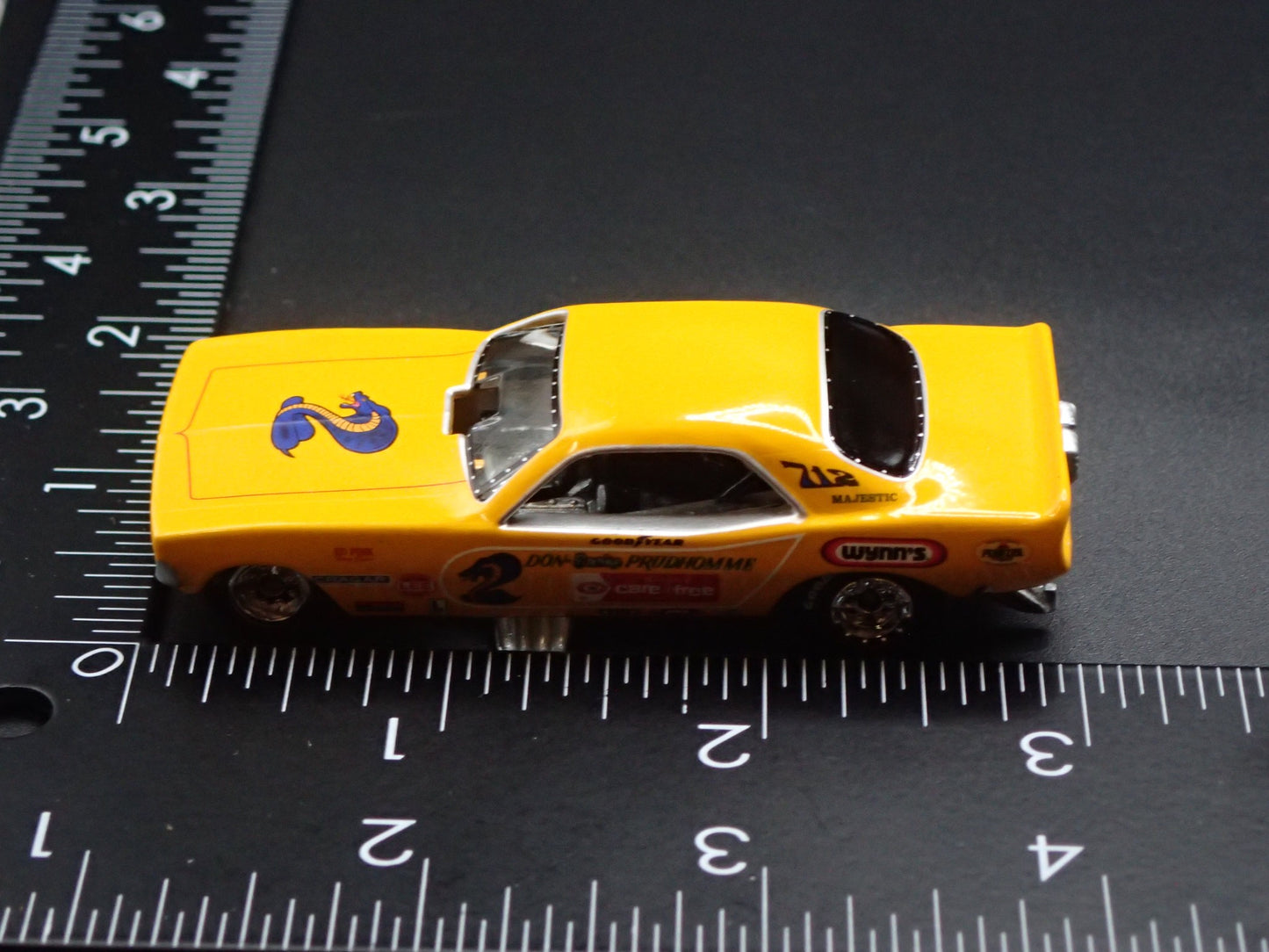 1973 73 PLYMOUTH CUDA FUNNY CAR DON PRUDHOMME SNAKE 1/64 SCALE DIECAST MODEL CAR
