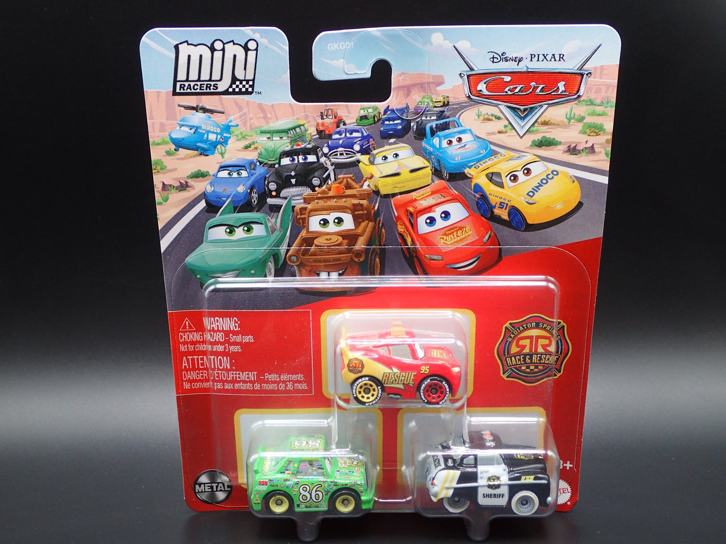 2025 DISNEY PIXAR CARS MINI RACERS 3 PACK MCQUEEN, CHICK , SHERIFF RACE & RESCUE