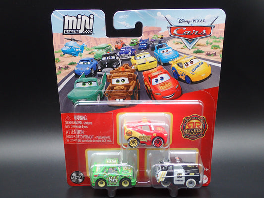 2025 DISNEY PIXAR CARS MINI RACERS 3 PACK MCQUEEN, CHICK , SHERIFF RACE & RESCUE