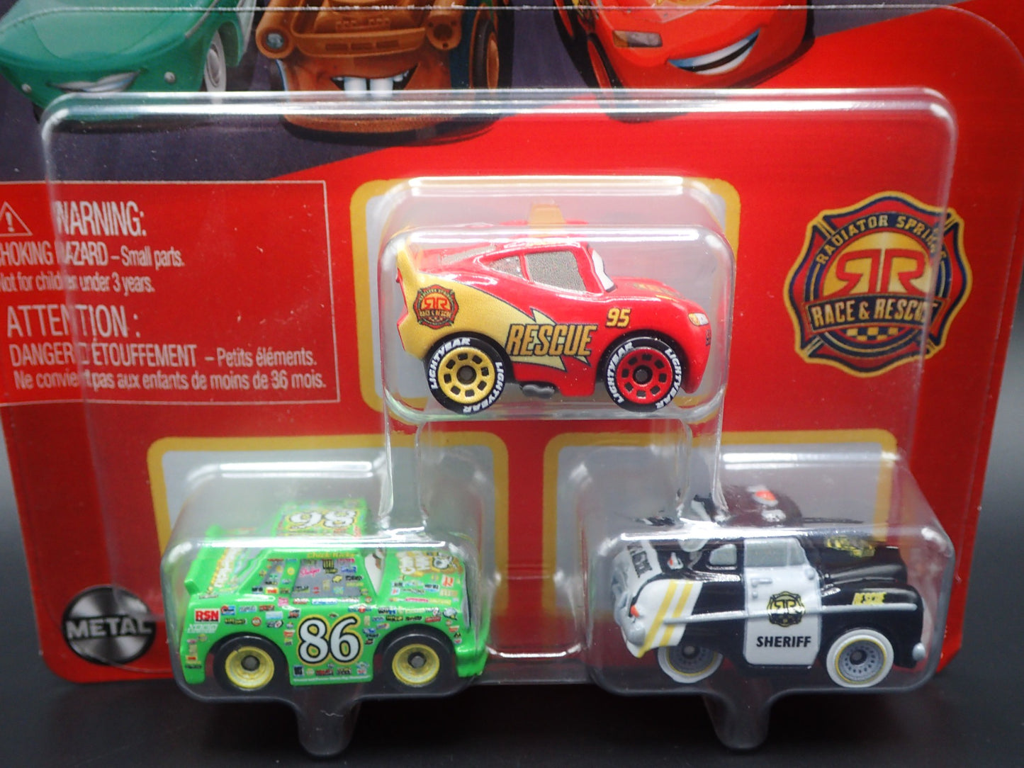 2025 DISNEY PIXAR CARS MINI RACERS 3 PACK MCQUEEN, CHICK , SHERIFF RACE & RESCUE