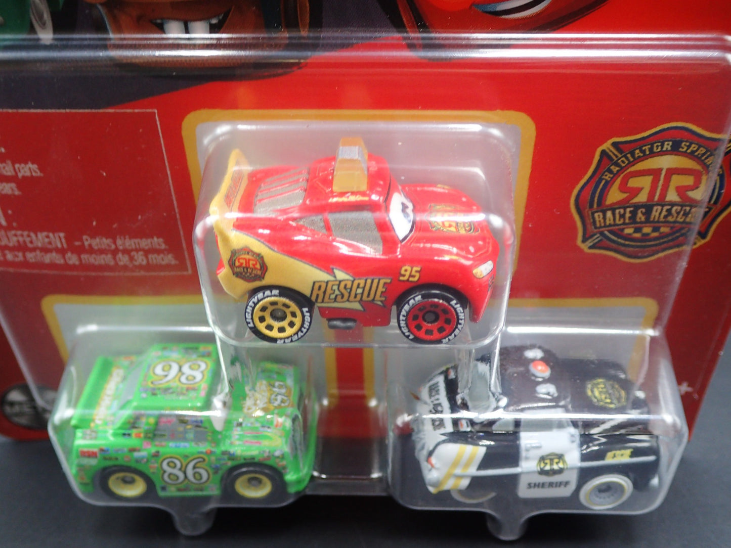 2025 DISNEY PIXAR CARS MINI RACERS 3 PACK MCQUEEN, CHICK , SHERIFF RACE & RESCUE