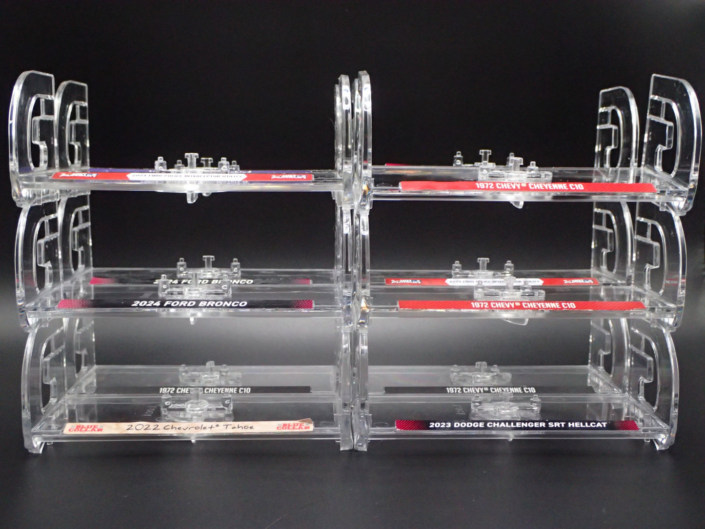 LOT OF 12 1/64 PLASTIC STACKABLE DISPLAY STANDS FOR DIECAST MODEL CARS AND TRUCK