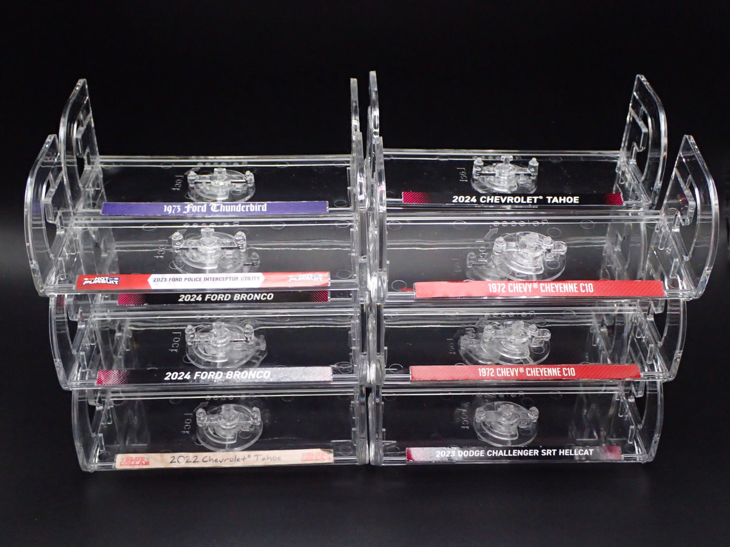 LOT OF 12 1/64 PLASTIC STACKABLE DISPLAY STANDS FOR DIECAST MODEL CARS AND TRUCK