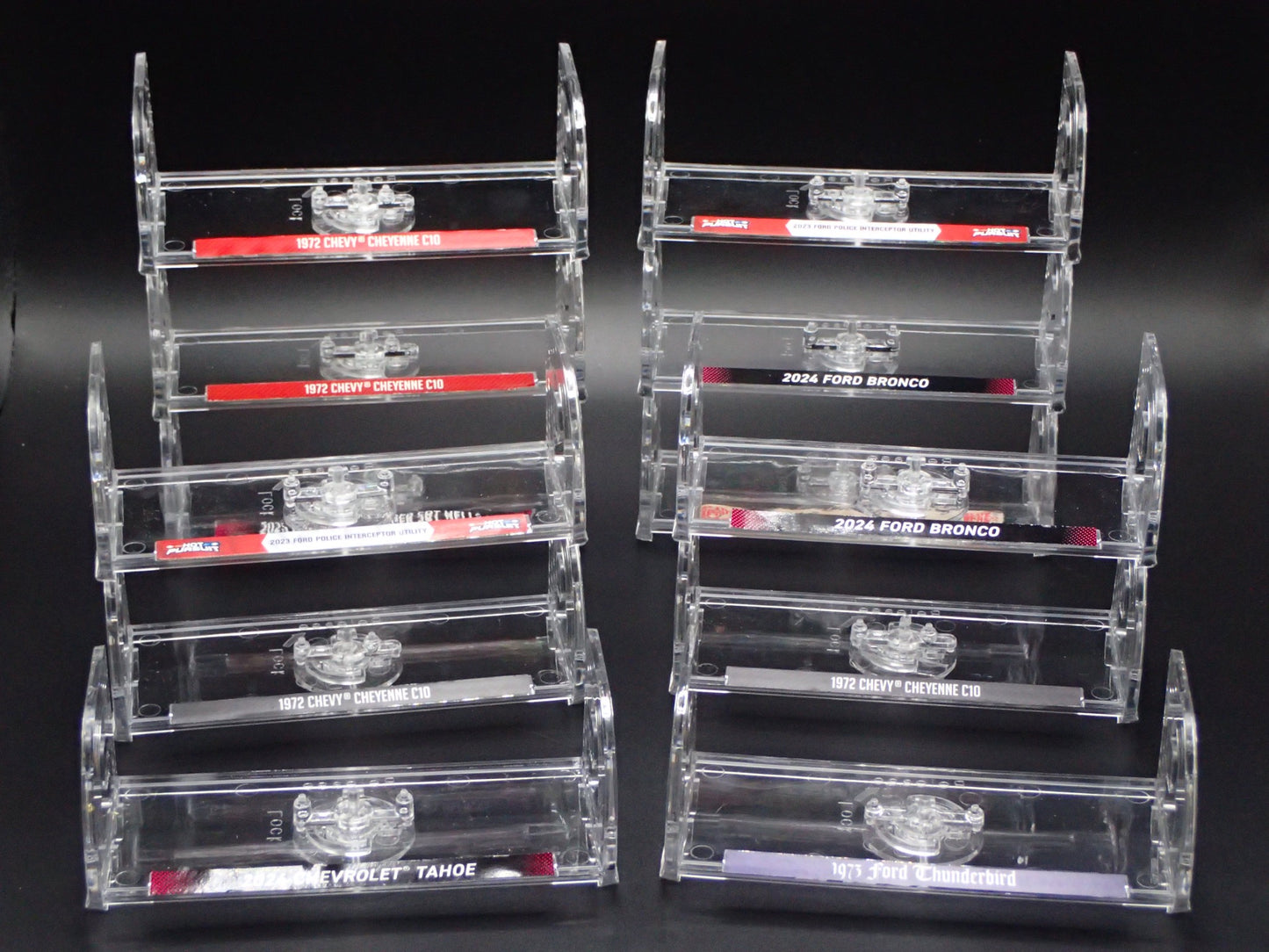 LOT OF 12 1/64 PLASTIC STACKABLE DISPLAY STANDS FOR DIECAST MODEL CARS AND TRUCK