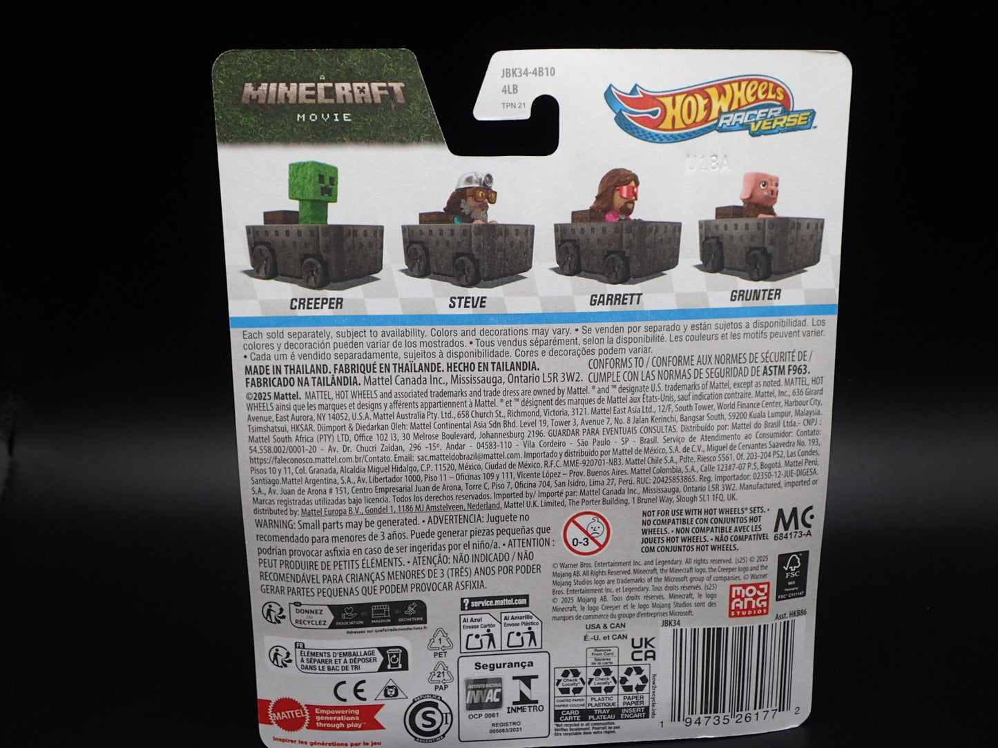 2025 HOT WHEELS RACER VERSE STEVE A MINECRAFT MOVIE