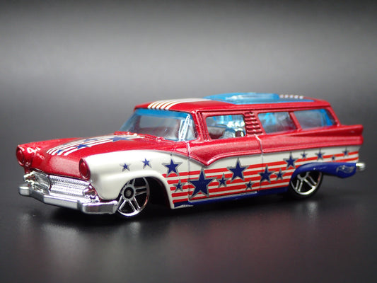 1955-1957 FORD RANCH STATION WAGON RED 1:64 SCALE COLLECTIBLE DIECAST MODEL CAR