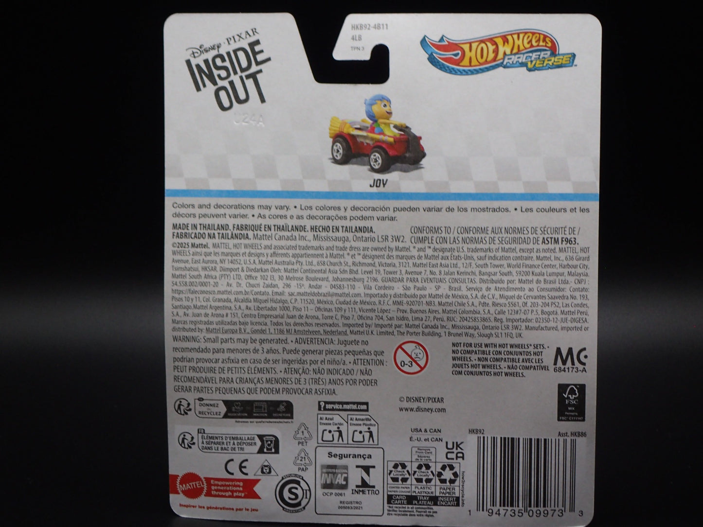 2025 HOT WHEELS RACER VERSE DISNEY PIXAR INSIDE OUT JOY