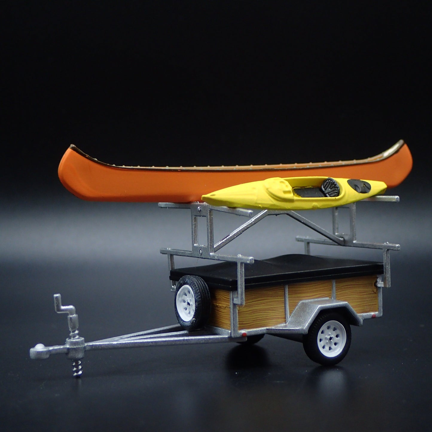 CANOE AND KAYAK TRAILER HITCH 1:64 SCALE DIORAMA COLLECTIBLE DIECAST MODEL BOAT