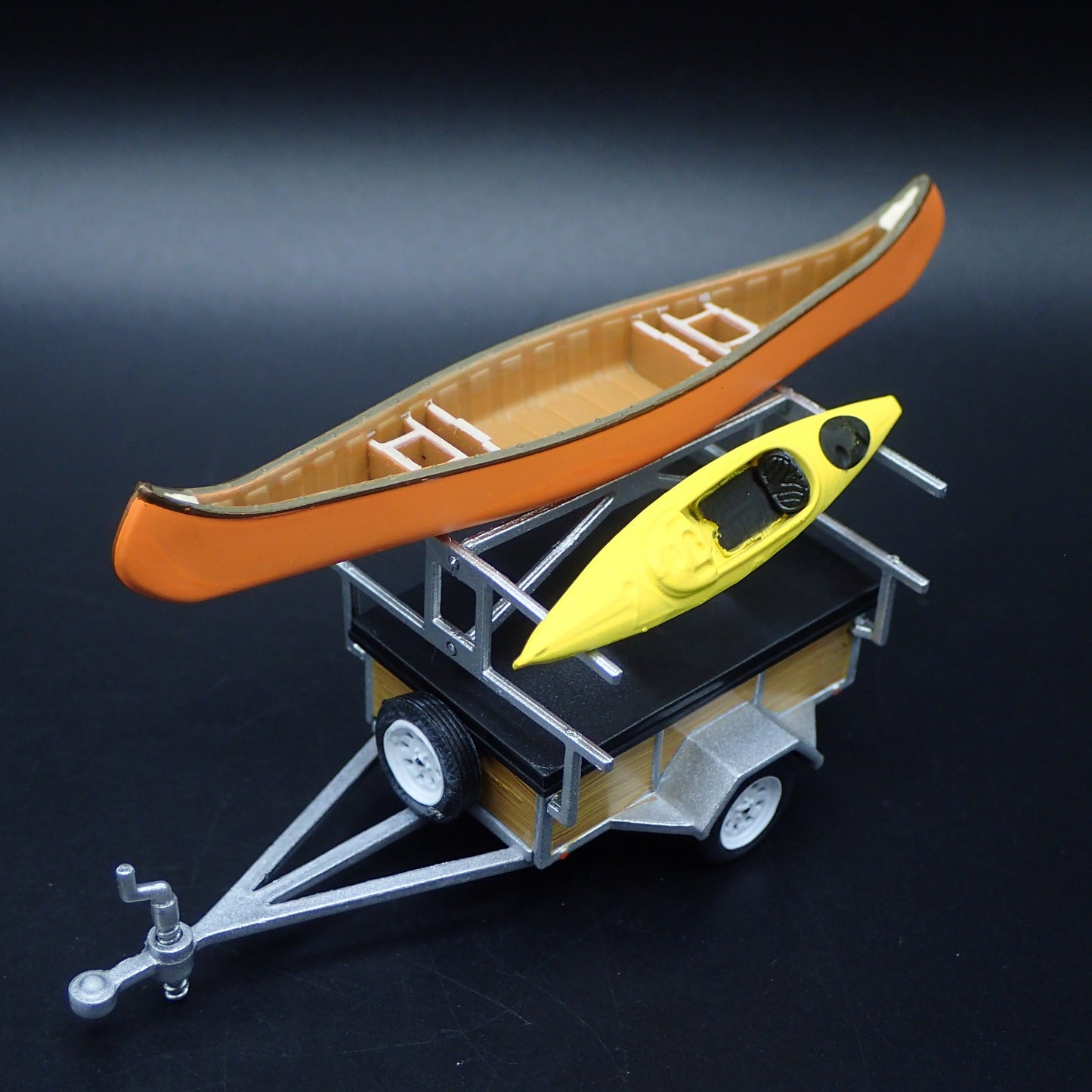 CANOE AND KAYAK TRAILER HITCH 1:64 SCALE DIORAMA COLLECTIBLE DIECAST MODEL BOAT
