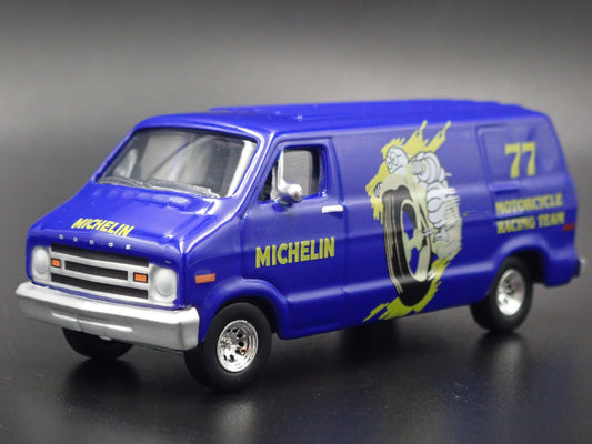 1977 77 DODGE B100 VAN MICHELIN MOTORCYCLE TEAM 1:64 SCALE DIECAST MODEL CAR-Burning Rubber Toy Company