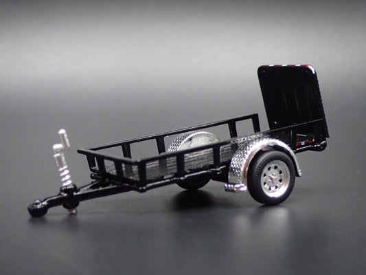 UTILITY TRAILER RUBBER TIRES with WORKING RAMPS 1:64 SCALE DIORAMA DIECAST MODEL