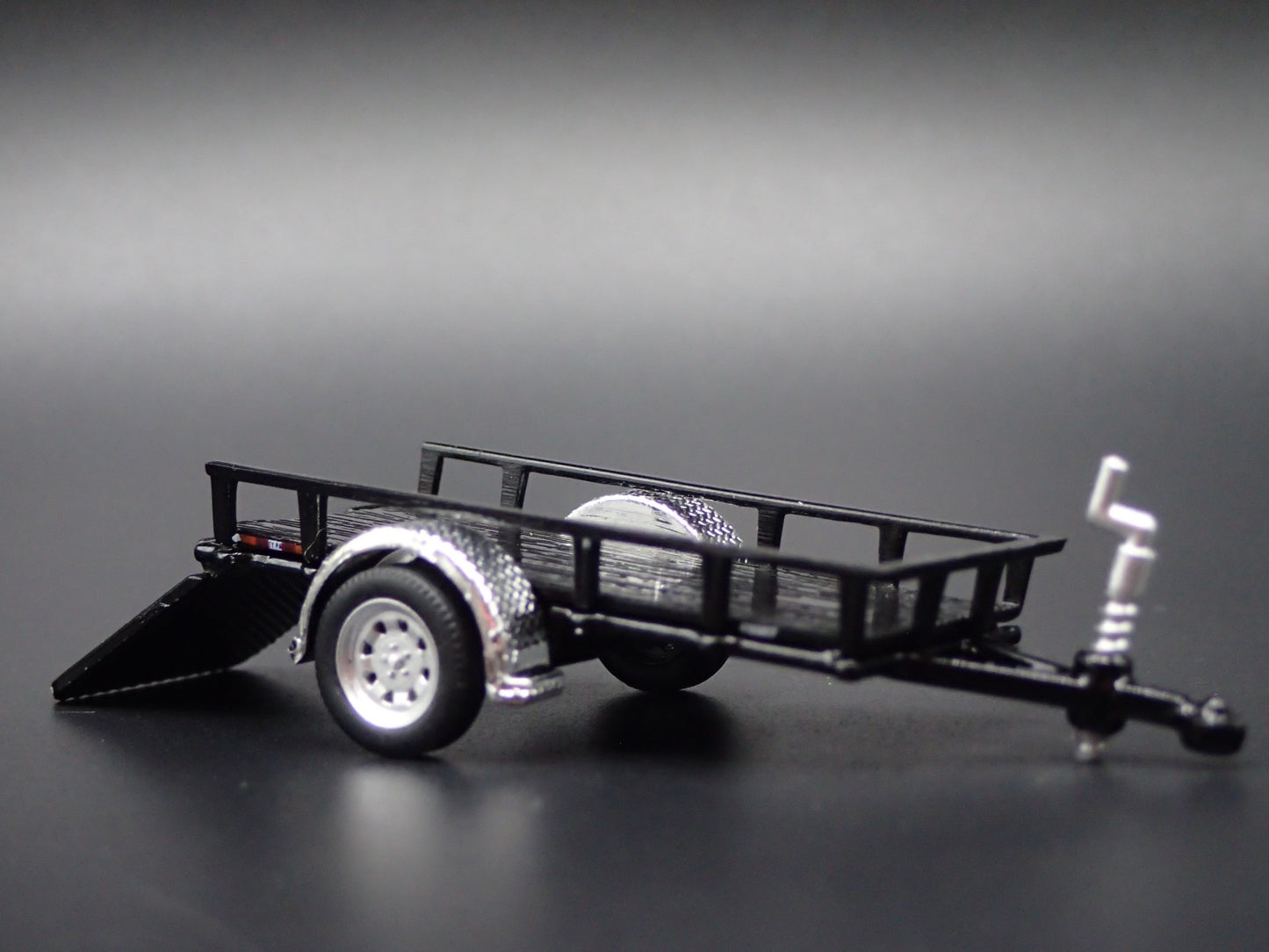 UTILITY TRAILER RUBBER TIRES with WORKING RAMPS 1:64 SCALE DIORAMA DIECAST MODEL